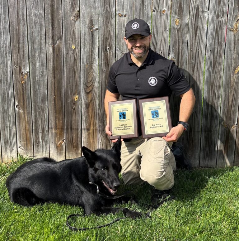 K-9 Officer James “Rusty†McIntosh II and K-9 Argo Shine at 2025 Iron Dog Competition